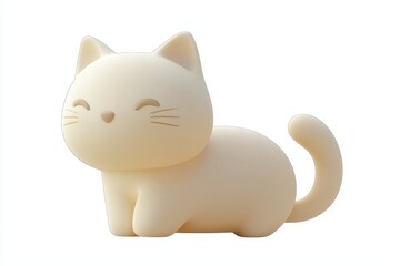 Obraz premium 3D icon minimal on isolated white background, adorable figurine of a cat, 3D rendering illustration