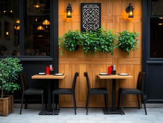 Fototapeta premium Ethnic restaurant with ornate, culturally significant decorations on the facade