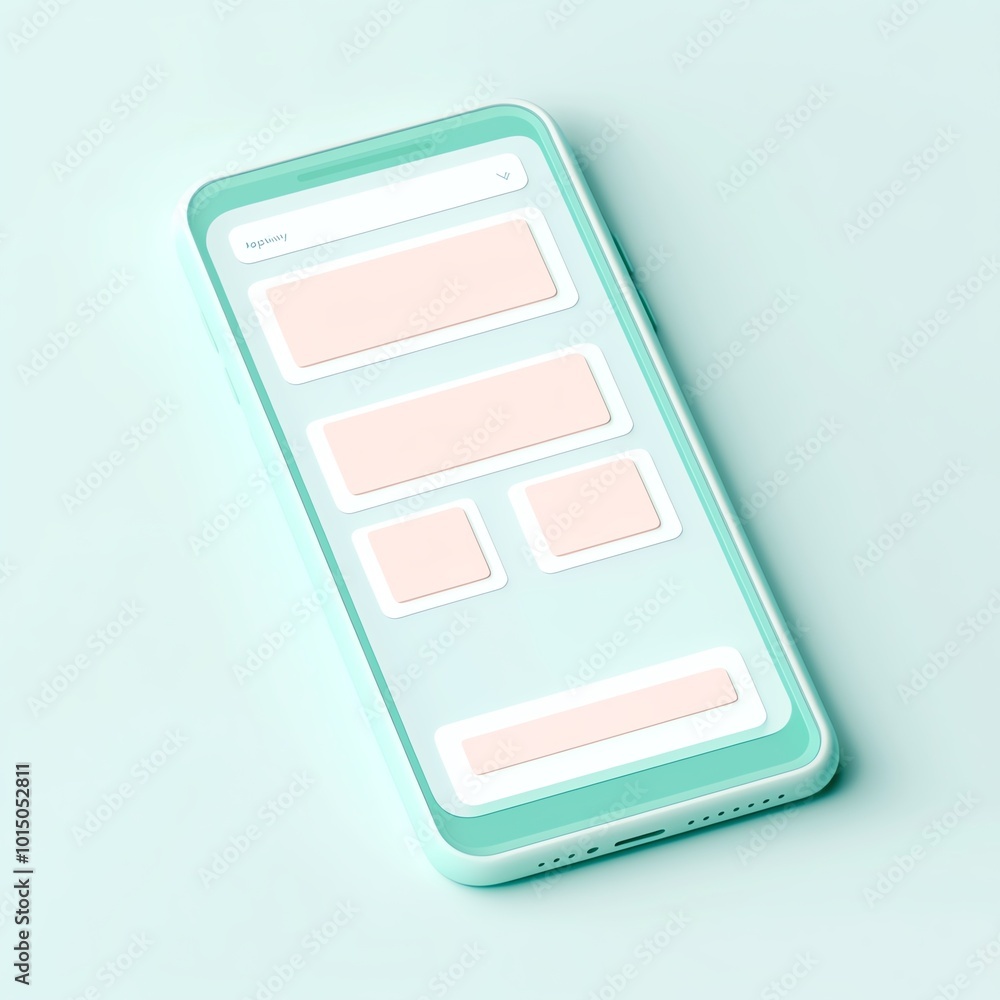 Poster a modern smartphone with a sleek design on a pastel background, showcasing a minimalist user interfa