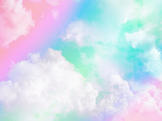 beauty sweet pastel pink and green colorful with fluffy clouds on sky. multi color rainbow image. abstract fantasy growing light