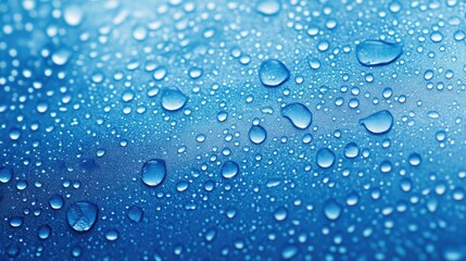 Blue Water Droplets Wallpaper. Modern Blue Background with Dew Drops and Glass Beads