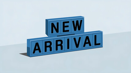 Blue and black flipboard sign announcing new arrivals, perfect for retail and business promotions. 
