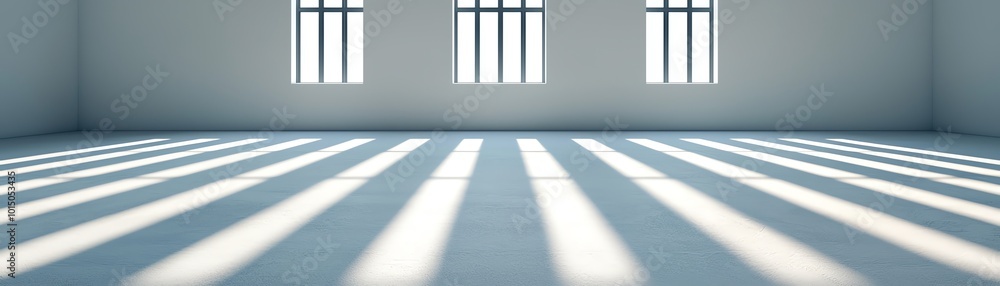 Poster a spacious, minimalistic room featuring soft light streaming through windows, creating a serene and 