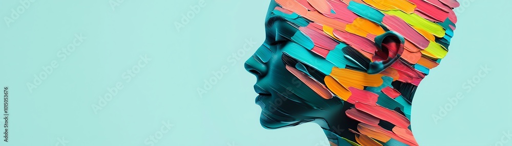 Poster a vibrant, artistic representation of a profile with colorful paint patterns, symbolizing creativity