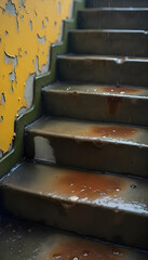 Weathered Shoes Forgotten Concrete Stairs Aged Boots Footwear Rain Steps Passage of Time Decay