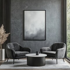 Contemporary Living Room Interior with Armchairs and Panoramic Window