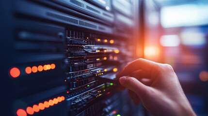 IT technician installing and configuring hardware systems in a corporate office.