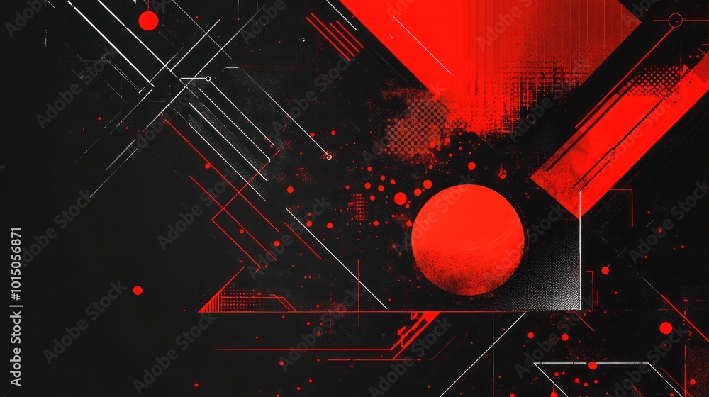 Poster a digital artist creating designs with a black geometric background featuring sharp lines and shapes