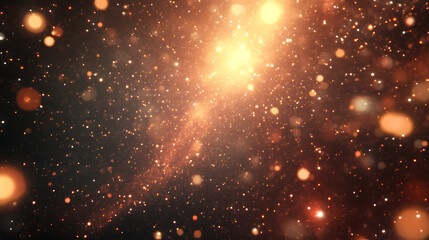Fototapeta premium A dazzling abstract background filled with warm, golden bokeh lights. The image creates a festive and luxurious atmosphere, with the shimmering particles and deep black background 