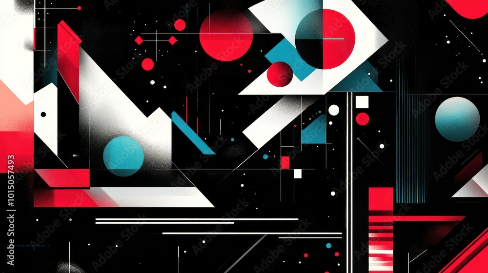 Poster a digital artist creating designs with a black geometric background featuring sharp lines and shapes