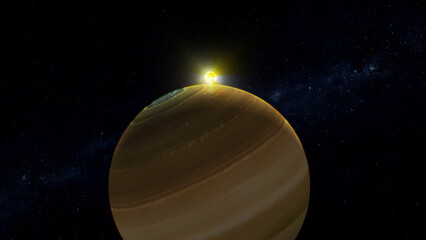 3d realistic saturn planet with glowing sun © Sohan Stock