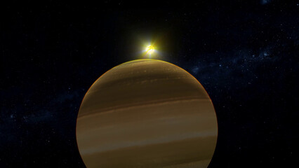 3d realistic saturn planet glowing sun © Sohan Stock