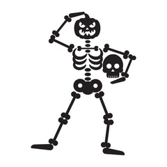 Skeleton with a pumpkin. Halloween. Illustration