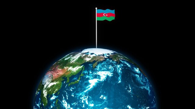 3d rotated planet earth flying Azerbaijan flag, earth globe with flag