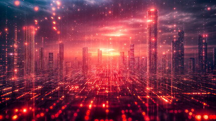 Obraz premium Lumières numériques dans une ville du futur