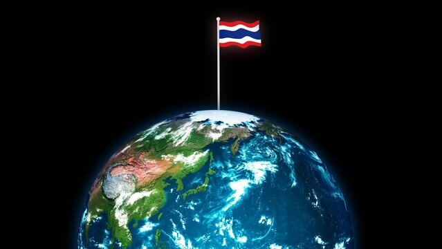 3d rotated planet earth flying Thailand flag, earth globe with flag