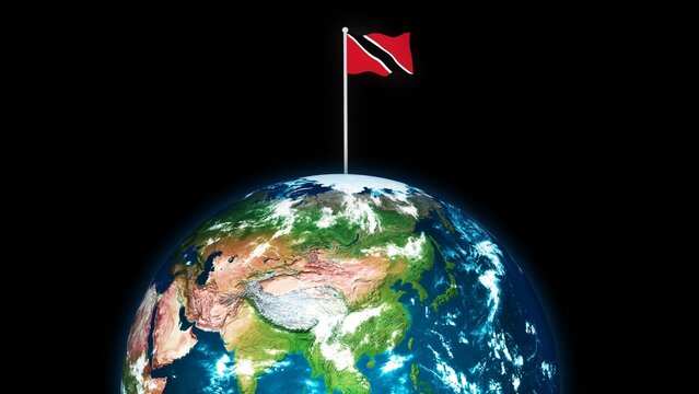 3d rotated planet earth flying Trinidad-and-tobago flag, earth globe with flag
