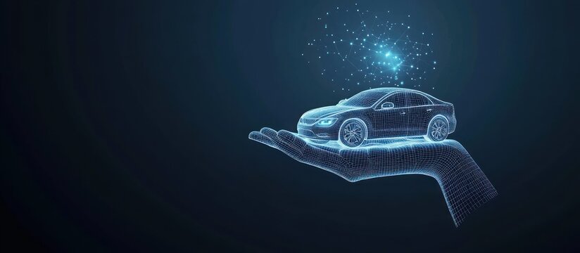 3d hand holding car on the plate