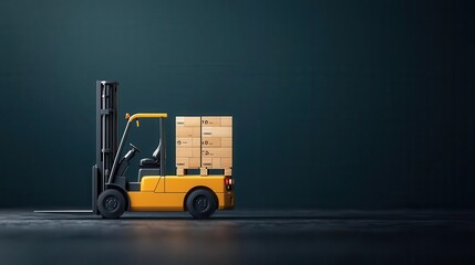 Naklejka premium Forklift lifting a pallet in a modern warehouse, efficient logistics process