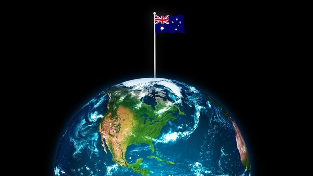 3d rotated planet earth on flying Australia flag, earth globe with flag