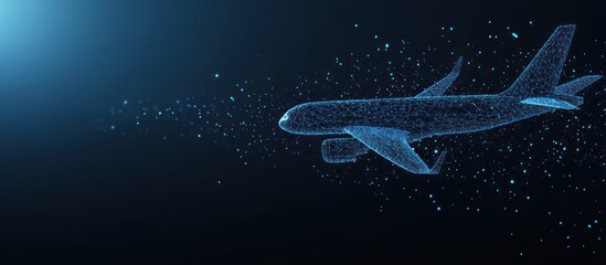 Fototapeta premium Abstract 3d airplane in dark blue. Travel, tourism, business, airline transportation concept