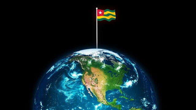 3d rotated planet earth on flying Togo flag, earth globe with flag