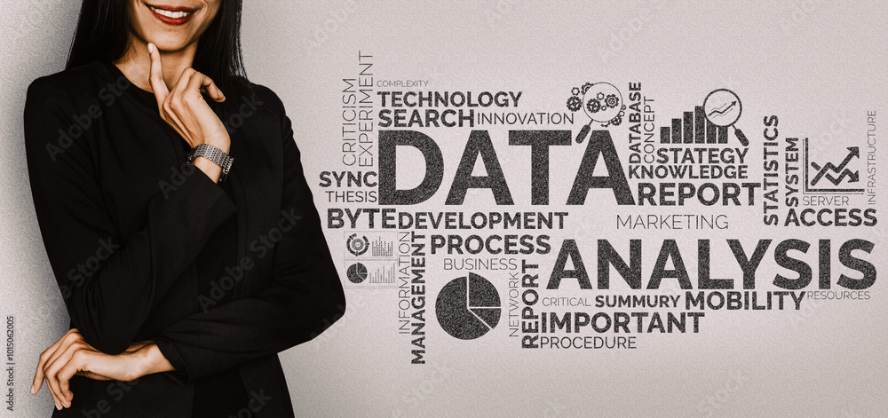 Poster data analysis for business and finance concept. interface showing future computer technology of prof