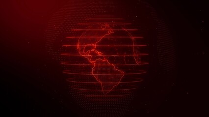 3d rotated red technology hologram earth