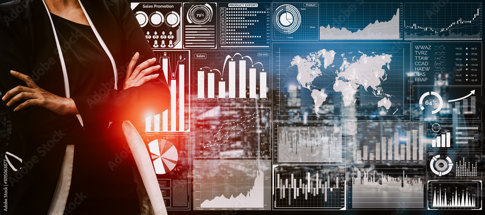 Poster data analysis for business and finance concept. graphic interface showing future computer technology