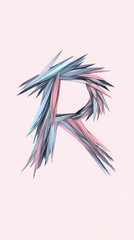 Fototapeta premium A stylized letter 'R' formed from overlapping lines in shades of blue and pink against a pale pink background.