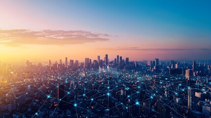 Obraz premium Futuristic Cityscape Representing Opportunities for Technological Investment and Innovation