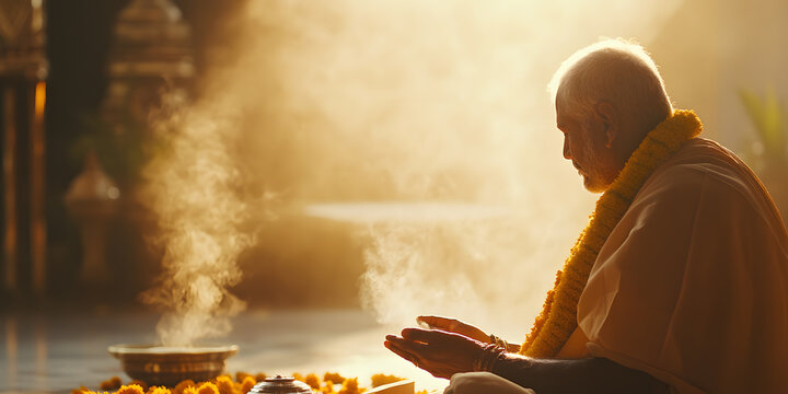 Hindu Temple Pandit Performing a Simple Puja Ceremony | Traditional Rituals in Hindu Worship