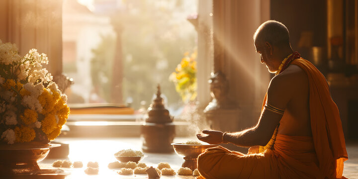 Hindu Temple Pandit Performing a Simple Puja Ceremony | Traditional Rituals in Hindu Worship