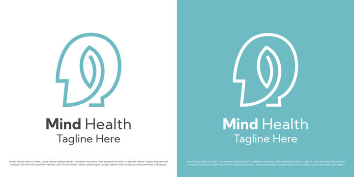 Mental mind health logo design illustration. Silhouette linear line head leaf nature mental health. Simple minimal minimalist icon symbol health care clinic hospital psychiatrist psychologist.