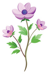 Obraz premium Anemone Branch with Flowers Vector Illustration on White Background Beautiful Floral Art Design