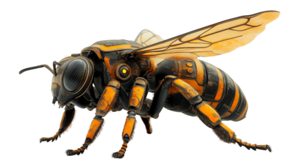 Futuristic Cyborg Bee with Glitched Background
