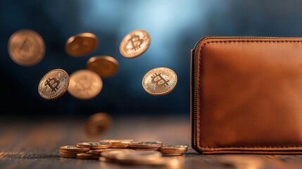 Digital coins flying into a virtual wallet, representing the growth of a crowdfunding campaign