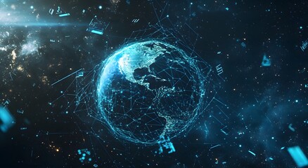 Obraz premium Digital connectivity representing the global connectivity symbolizing the advanced nature of artificial intelligence technology. and high-tech backgrounds featuring an abstract world with bright light