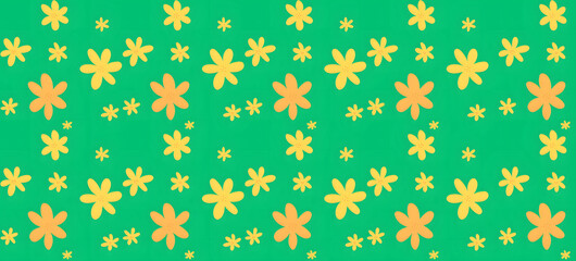 Big and Small Yellow Seamless Floral Pattern with Light Green Background