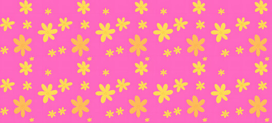 Big and Small Yellow Seamless Floral Pattern with Pink Background