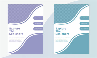 Travel flyer with waves, wavy shapes, details, flyer template