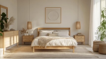 Beige Scandinavian bedroom