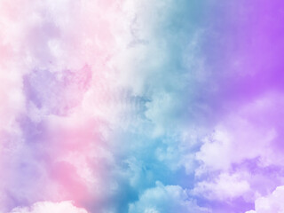beauty sweet pastel violet and pink colorful with fluffy clouds on sky. multi color rainbow image. abstract fantasy growing light