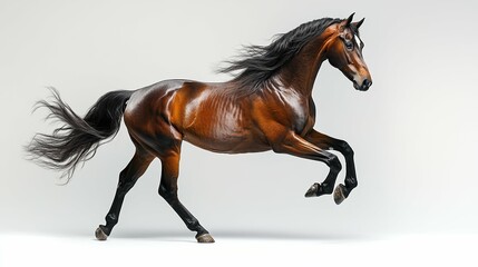 A powerful stallion rearing up, rendered with dynamic energy and detail on a clean white backdrop