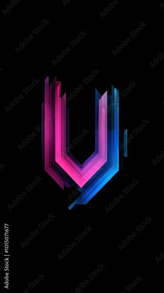 Sticker Abstract neon-colored graphic shape on black background.