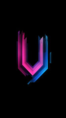 Obraz premium Abstract neon-colored graphic shape on black background.