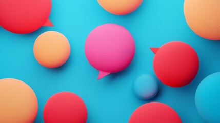 Colorful speech bubbles on a vibrant blue background, playful design.