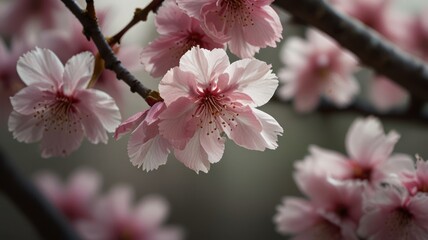 realistic illustration of cherry blossoms blooming and looking beautiful in pink