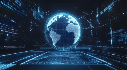 Digital connectivity representing the global connectivity symbolizing the advanced nature of artificial intelligence technology. and high-tech backgrounds featuring an abstract world with bright light