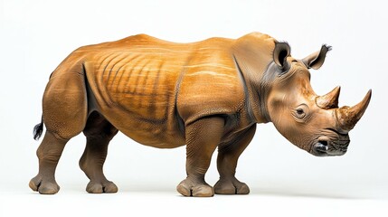 Fototapeta premium A bold and powerful rhinoceros with strong, defined features, set on a white backdrop